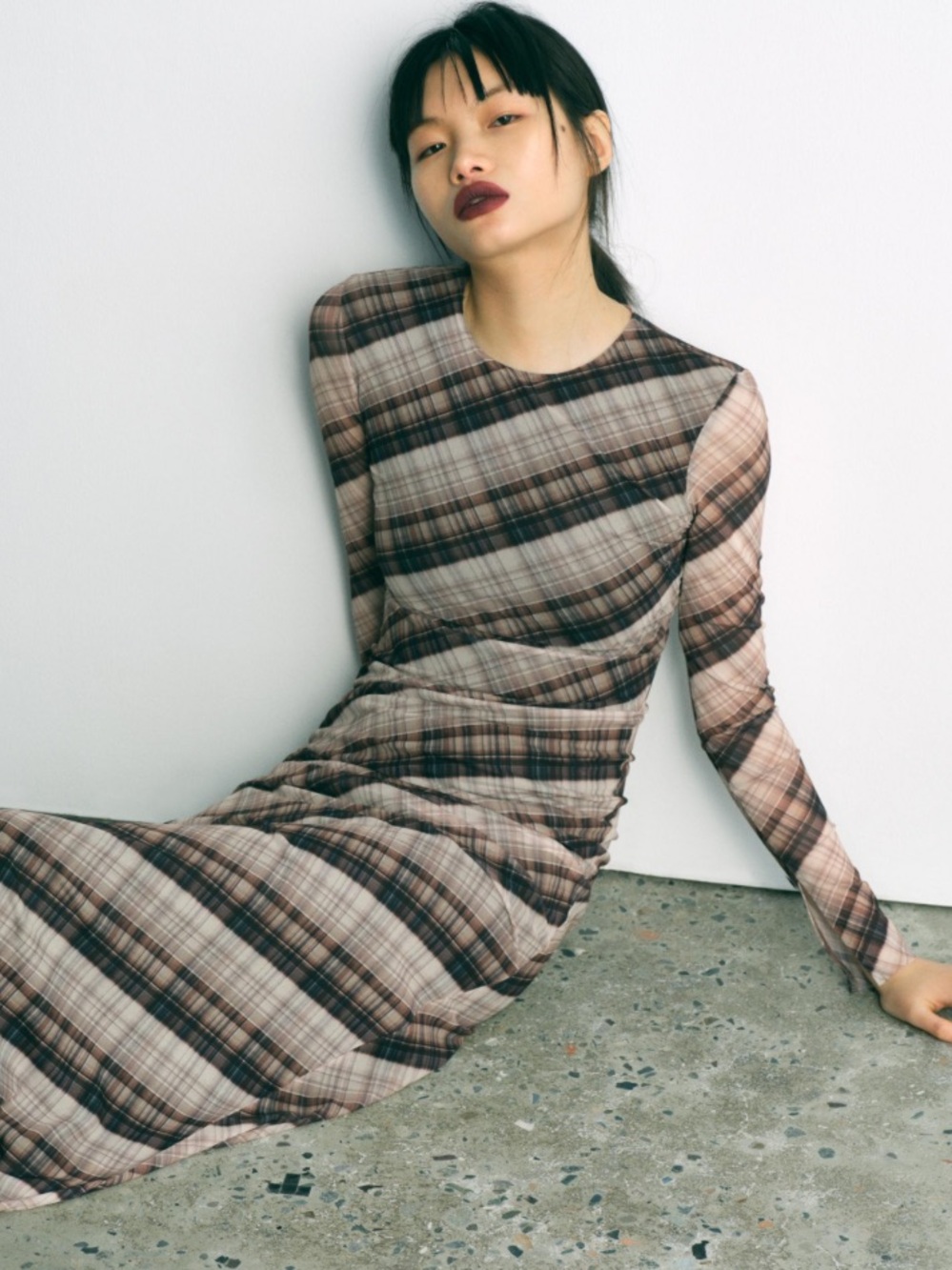 Zara NWT Plaid Mesh Maxi Dress Long Sleeve Sheer Check Dress Medium 5039/283 - Picture 2 of 6